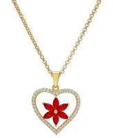 Lab-Grown Ruby (1-1/5 ct. t.w.) & Lab-Grown White Sapphire (3/8 ct. t.w.) Flower Heart 18" Pendant Necklace in 14k Gold-Plated Sterling Silver