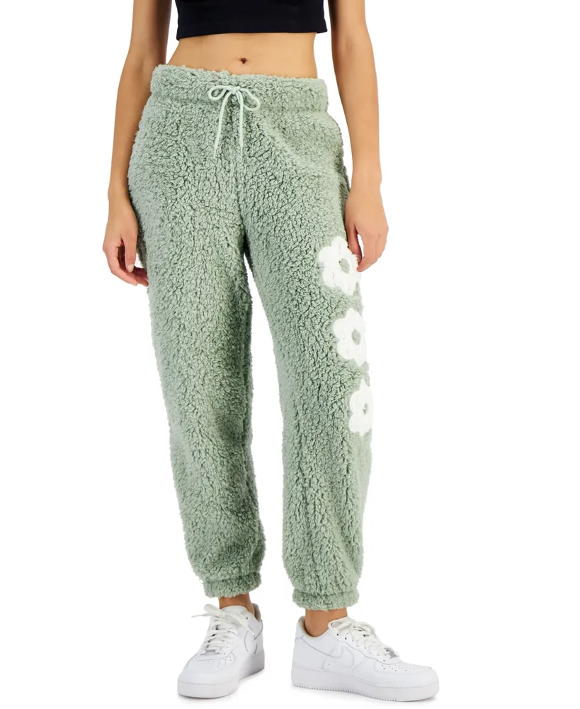 Crave Fame Juniors' High-Rise Sherpa Patch Joggers