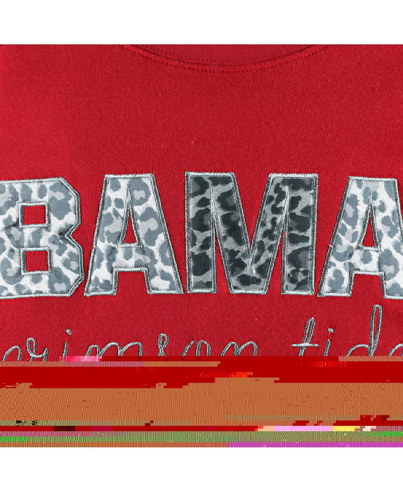 Women's Pressbox Crimson Alabama Crimson Tide Steamboat Animal Print Raglan Pullover Sweatshirt