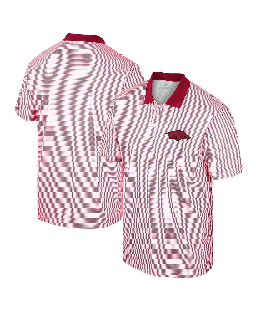 Men's Colosseum White, Cardinal Arkansas Razorbacks Print Stripe Polo Shirt