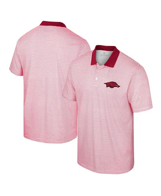 Men's Colosseum White, Cardinal Arkansas Razorbacks Print Stripe Polo Shirt