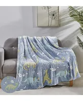 GoodGram Glow in the Dark Blue Dinosaur & Friends Ultra Plush Juvi Fleece Accent Throw Blanket - 50 in. X 60 in.