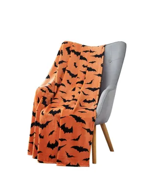 Kate Aurora Halloween Spooky Bats Pumpkin Orange & Black Ultra Soft & Plush Oversized Accent Throw Blanket - 50 in. W x 70 in. L
