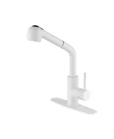 Simplie Fun White Pull-Out Sprayer Kitchen Faucet In Stainless with Deck Plate