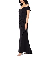 Xscape Scuba Off-The-Shoulder Gown
