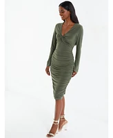 Quiz Women's Green Knot Front Bodycon Dress