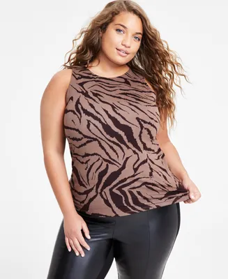 Bar Iii Plus Size Printed Sleeveless Jersey Top, Created for Macy's