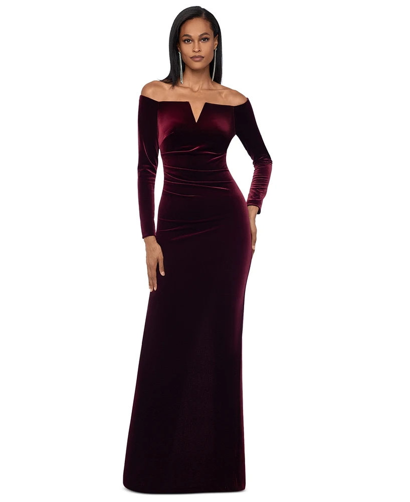 Xscape Petite Velvet Off-The-Shoulder Gown