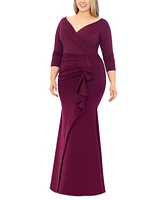 Xscape Plus Side-Ruffle Ruched Gown