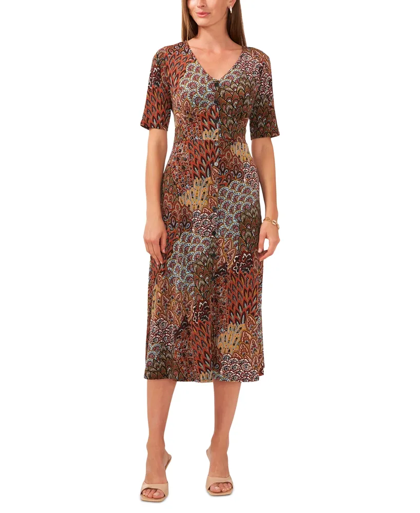 Msk Women's Printed Button-Front Midi Dress