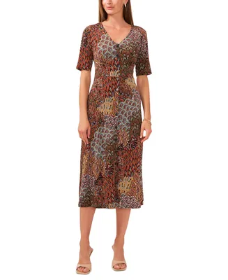 Msk Women's Printed Button-Front Midi Dress