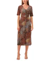 Msk Women's Printed Button-Front Midi Dress