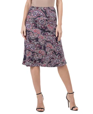 24seven Comfort Apparel Women's Paisley Elastic Waist Knee Length Skirt