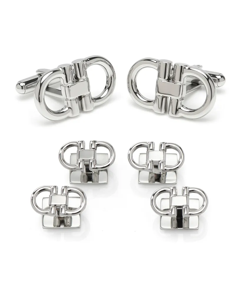 Ox & Bull Trading Co. Men's Horse Bit Stainless Steel Cufflinks and Stud Set, 6 Piece Set