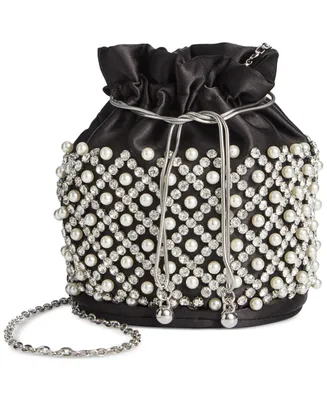 I.n.c. International Concepts Drawstring Embellished Pearl Bucket Bag, Created for Macy's