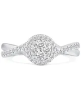 Diamond Halo Cluster Twist Shank Engagement Ring (1/2 ct. t.w.) in 14k White Gold