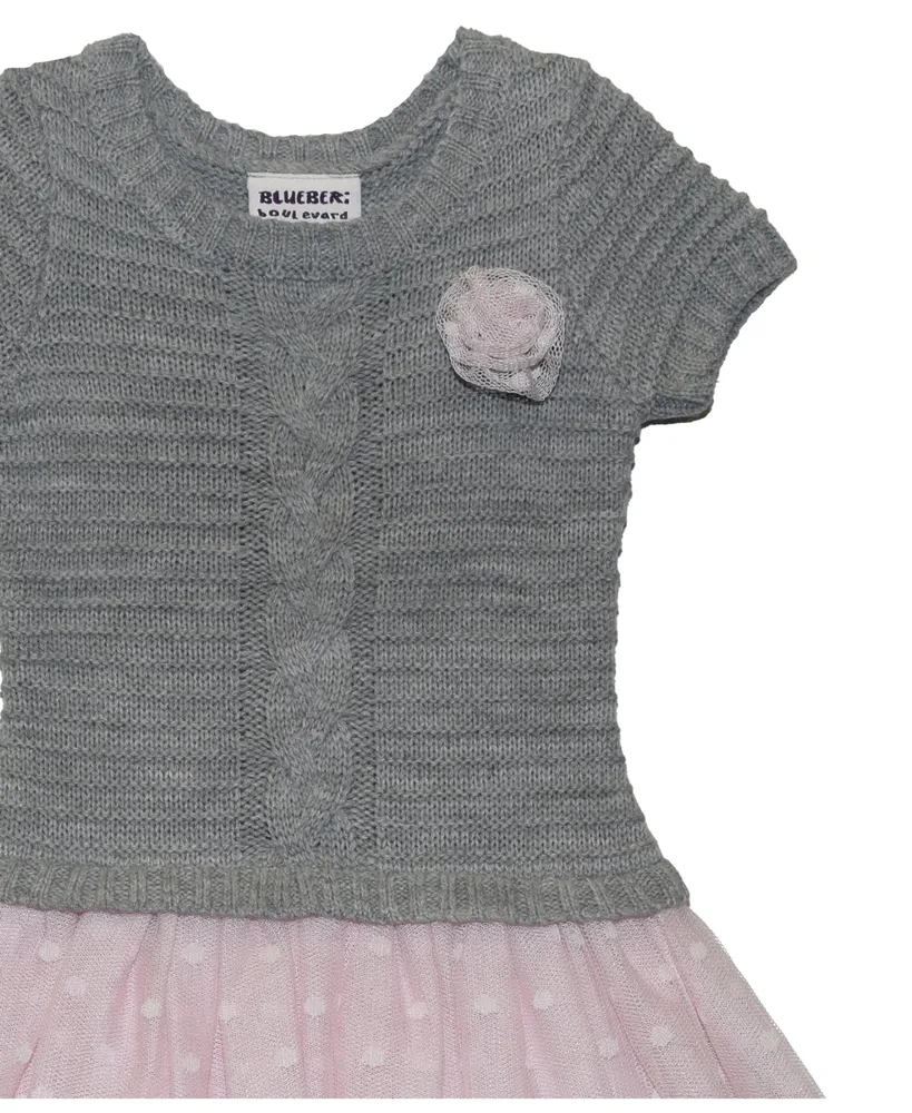 Blueberi Boulevard Baby Girls Sweater and Polka Dot Tulle Skirt Dress