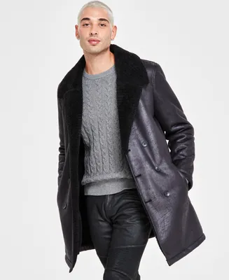 I.n.c. International Concepts Beau Regular-Fit Faux-Leather Fleece-Lined Overcoat, Created for Macy's
