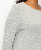 Coin 1804 Plus Long Sleeve Pullover Top with Imitation Pearls