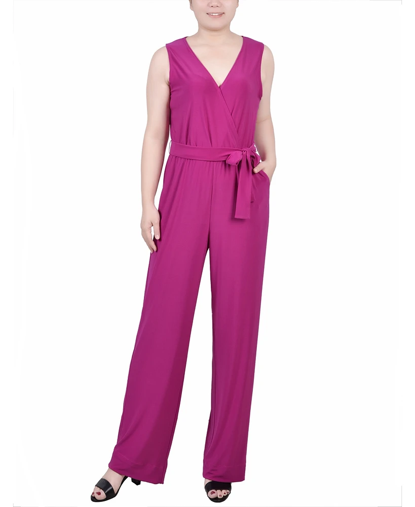Ny Collection Petite Sleeveless Belted Jumpsuit