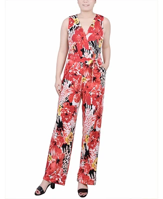 Ny Collection Petite Sleeveless Belted Jumpsuit