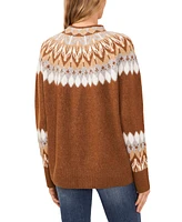 CeCe Women's Fair Isle Long Sleeve Mock Neck Sweater