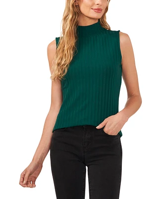 CeCe Women's Sleeveless Mock Neck Wide Rib Knit Top