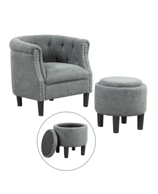 Modern Accent Chair with Ottoman Armchair Barrel Sofa Chair with Footrest
