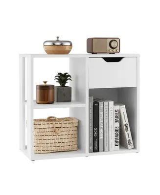 Costway 3-Cube Bookcase Organizer with 2-tier Wooden Storage Shelf & Pull-out Drawer