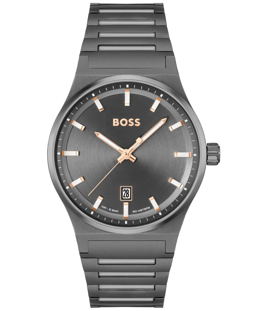 Hugo Boss Men's Candor Quartz Basic Calendar Ionic Plated Gray Steel Watch 41mm