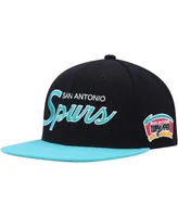 Men's Mitchell & Ness Black San Antonio Spurs Hardwood Classics Mvp Team Script 2.0 Snapback Hat