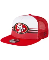 Men's New Era White, Scarlet San Francisco 49ers Striped A-Frame 9FIFTY Trucker Snapback Hat