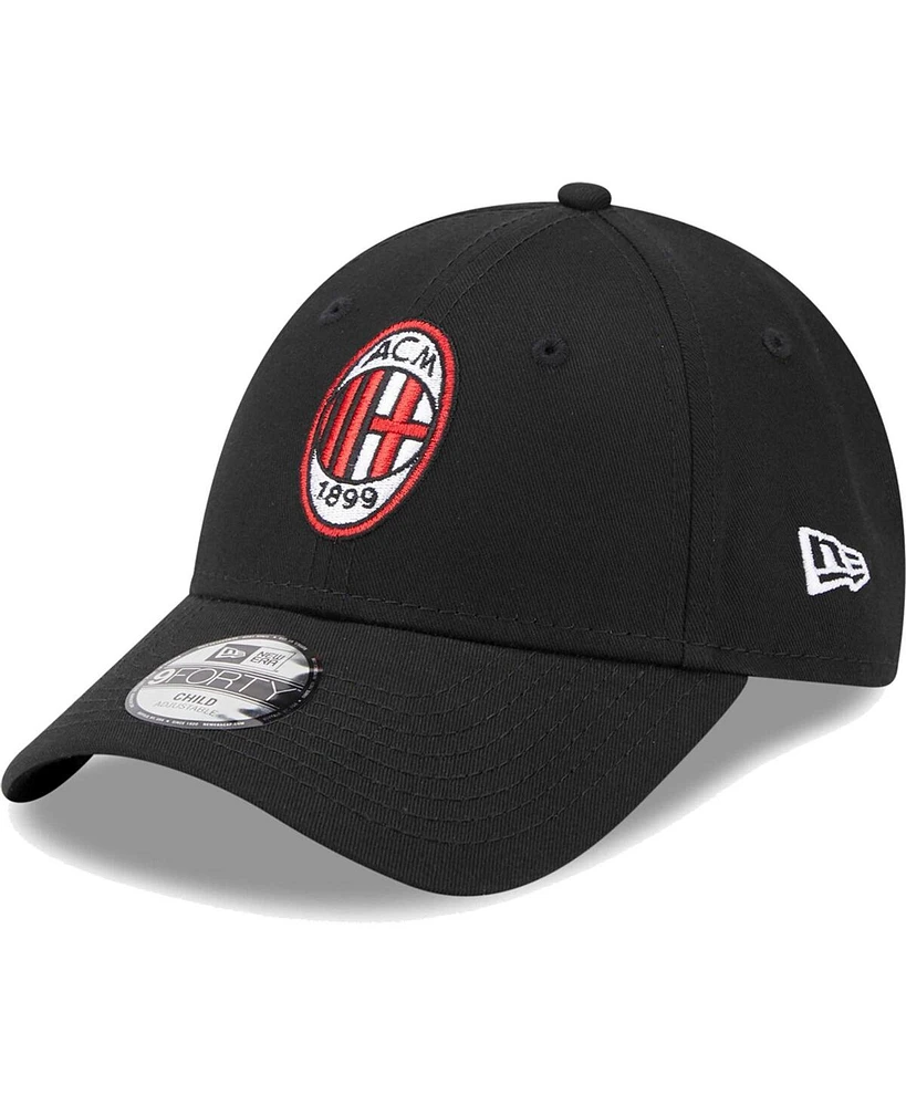 Big Boys and Girls New Era Black Ac Milan Core 9FORTY Adjustable Hat