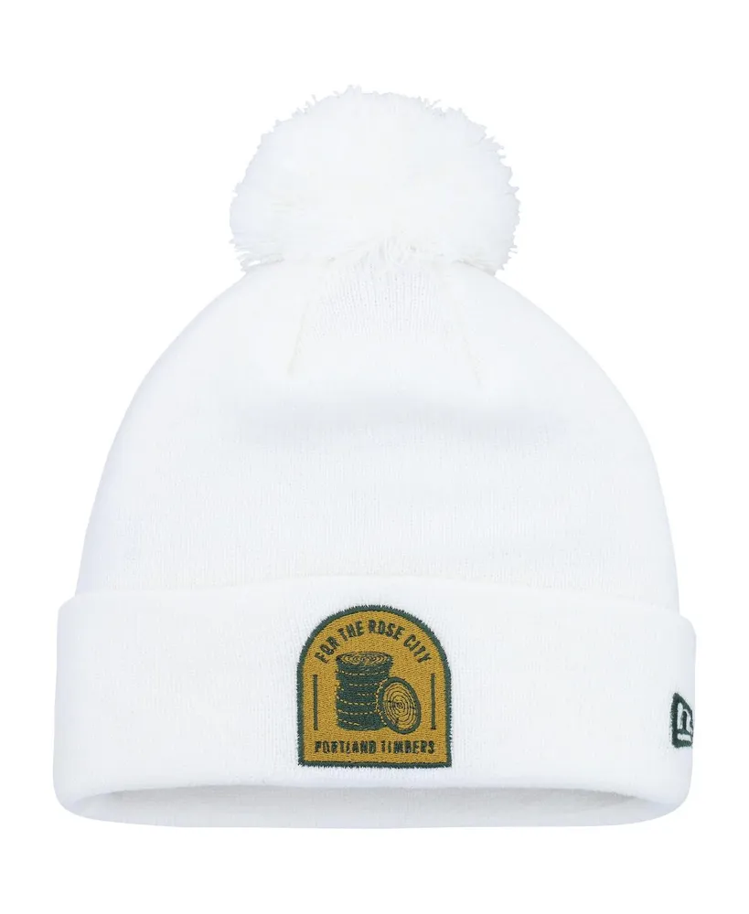 Men's New Era White Portland Timbers Jersey Hook Cuffed Knit Hat with Pom