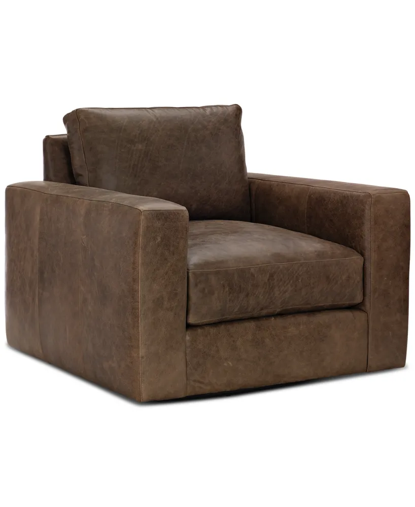 Dawkins 38" Leather Swivel Chair, Created for Macy's