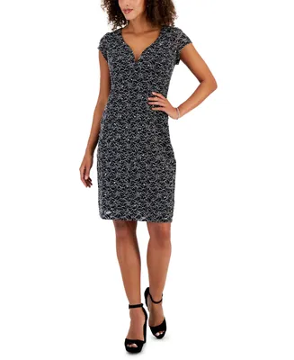 Connected Women's Short-Sleeve Lace Sheath Dress