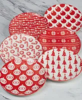 Certified International Peppermint Candy 6" Canape Plates Set of 6, Service for 6