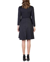 24seven Comfort Apparel Women's Chic V-neck Long Sleeve Belted Dress