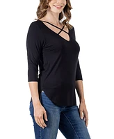 24seven Comfort Apparel Women's Criss Cross Round Hemline Tunic Top