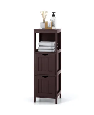 Bathroom Floor Cabinet Side Wooden Storage Organizer with Removable Drawers