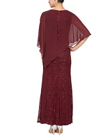 Sl Fashions Women's Sequin Lace Chiffon Caplet Gown