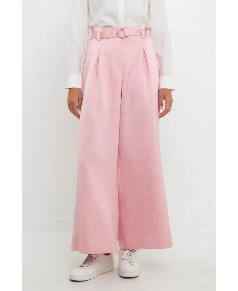 English Factory Women's Long Box Pleat Trousers with Self Belt