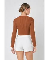 English Factory Women's Cropped Ribbed Knit Sweater