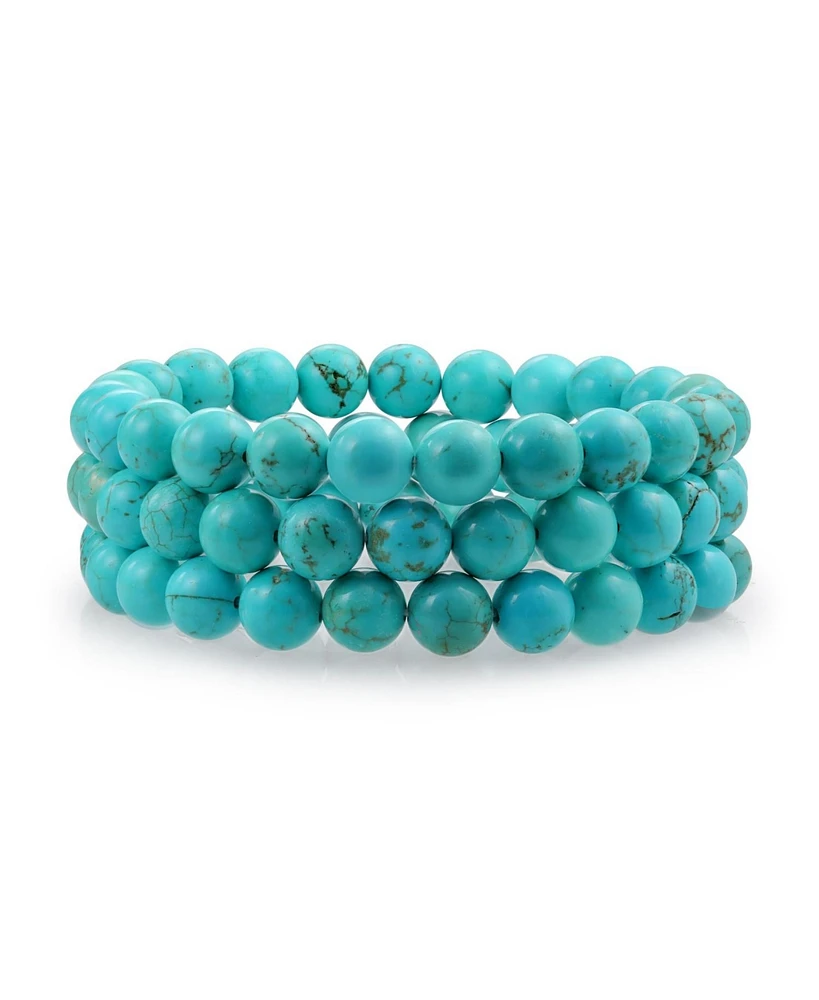 Bling Jewelry Stackable Set Of 3 Natural Stone Round Bead 8MM Multi Strand Stretch Bracelet