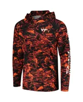 Men's Columbia Black Virginia Tech Hokies Pfg Terminal Tackle Omni-Shade Rippled Long Sleeve Hooded T-shirt