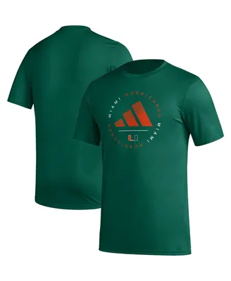 Men's adidas Green Miami Hurricanes Stripe Up Aeroready Pregame T-shirt