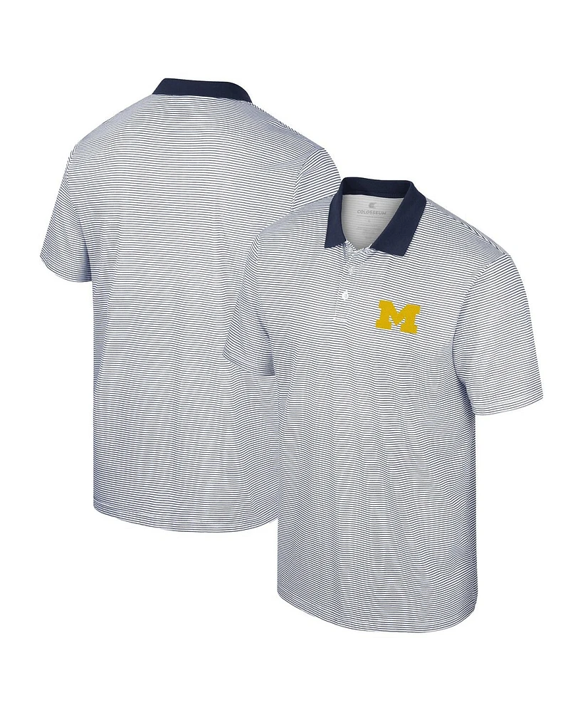 Men's Colosseum White, Black Michigan Wolverines Print Stripe Polo Shirt