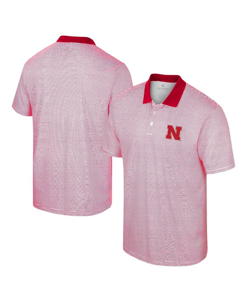 Men's Colosseum White, Scarlet Nebraska Huskers Print Stripe Polo Shirt