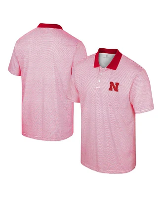 Men's Colosseum White, Scarlet Nebraska Huskers Print Stripe Polo Shirt