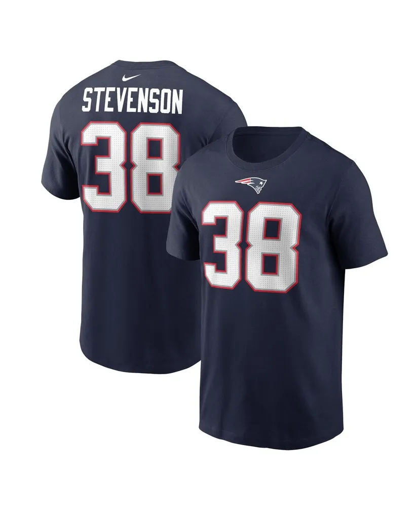 Men's Nike Rhamondre Stevenson Navy New England Patriots Player Name and Number T-shirt